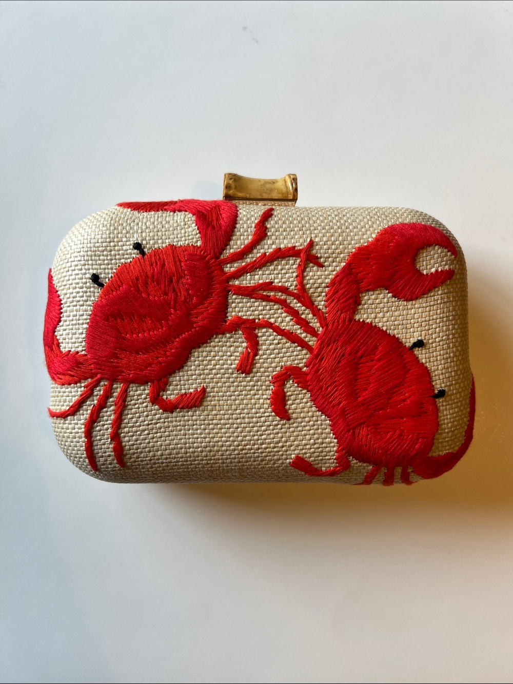 Clutch Straw Bag Embroidered Crab with Removable Crossbody Chain Strap NWT 🦀